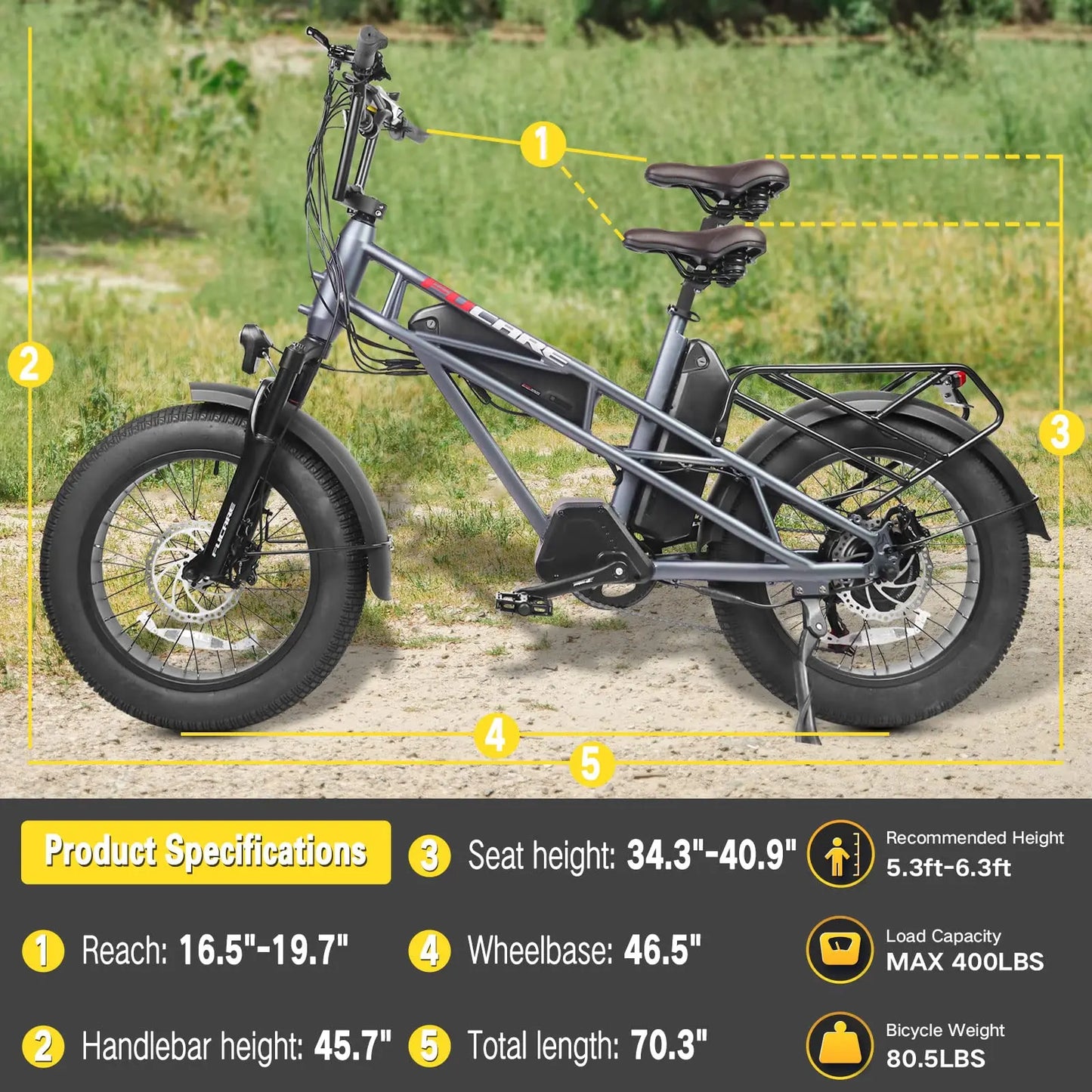 Adults 30MPH 20Inch 4.0" All-Terrain Fat Tire Electric Bicycles 48V Lithium Battery LCD Color Display 7 Speed EBike