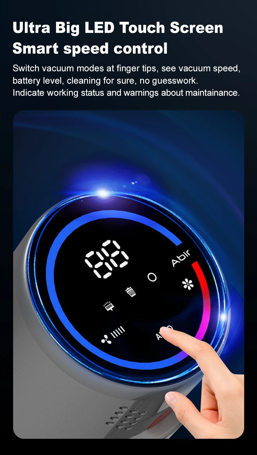 ABIR VC205 Wireless Vacuum Cleaner with LED Screen Multi-function for Floor Clean Carpet Clean Bed Clean Car Clean OEM LOGO