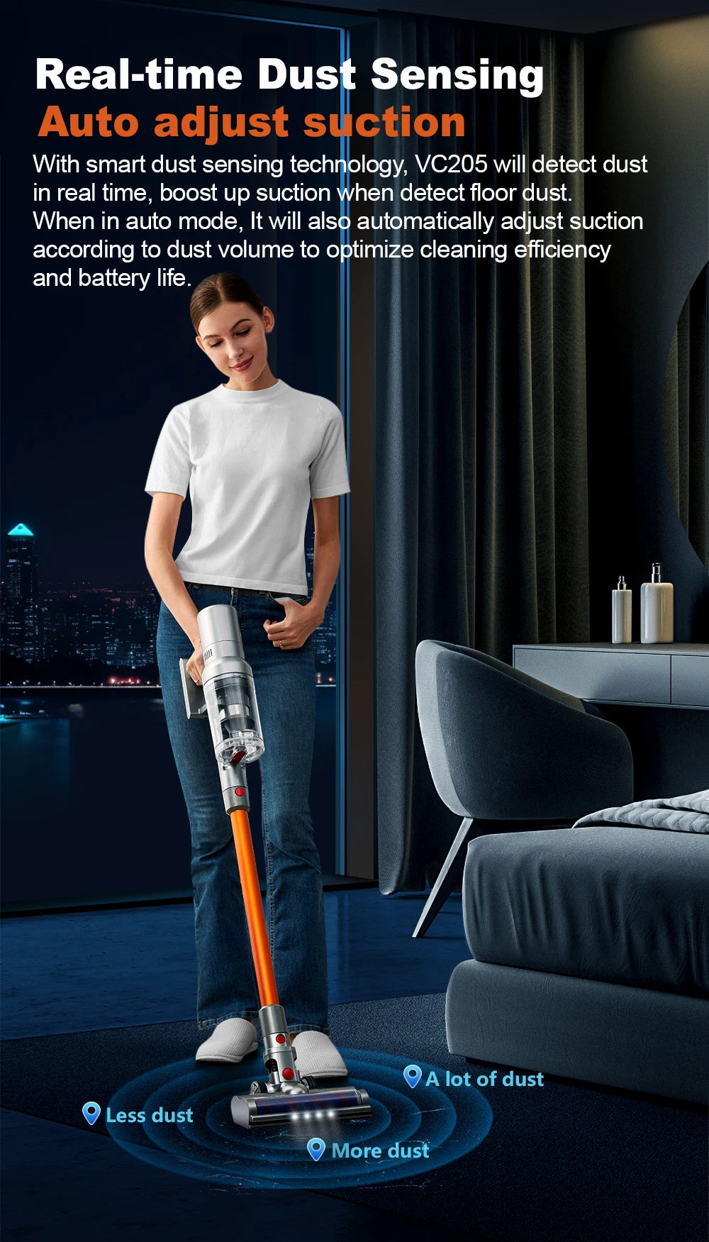 ABIR VC205 Wireless Vacuum Cleaner with LED Screen Multi-function for Floor Clean Carpet Clean Bed Clean Car Clean OEM LOGO
