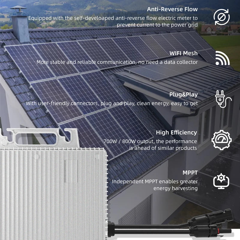 700W 800W Micro Solar Power Inverter Built in Wifi Monitoring IP67 Mini Solar Micro Inverter