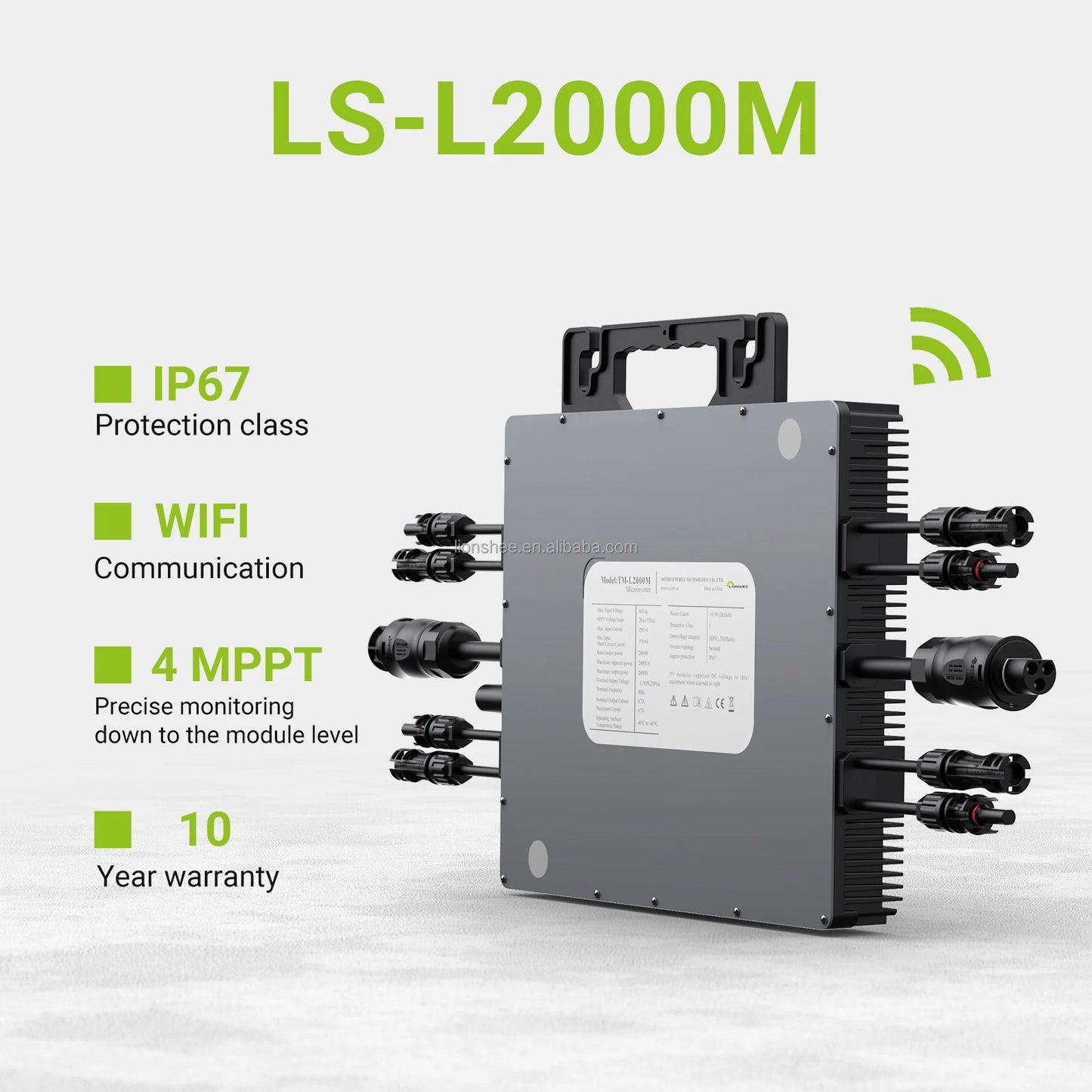 2000 Watts Microinverter 96% Conversion Efficiency 4 MPPT Tracker Grid Tie Solar Inverter for 280W-650W PV Panel