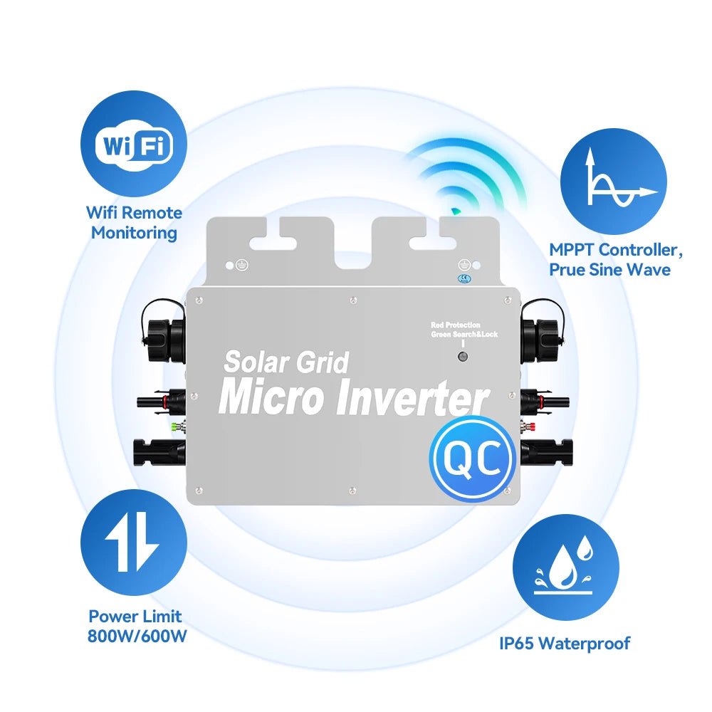 800W & 600W Smart Solar Micro Inverter Power Limiter with Wifi Communication Single & Three Phase Output Grid Tie Microinverter