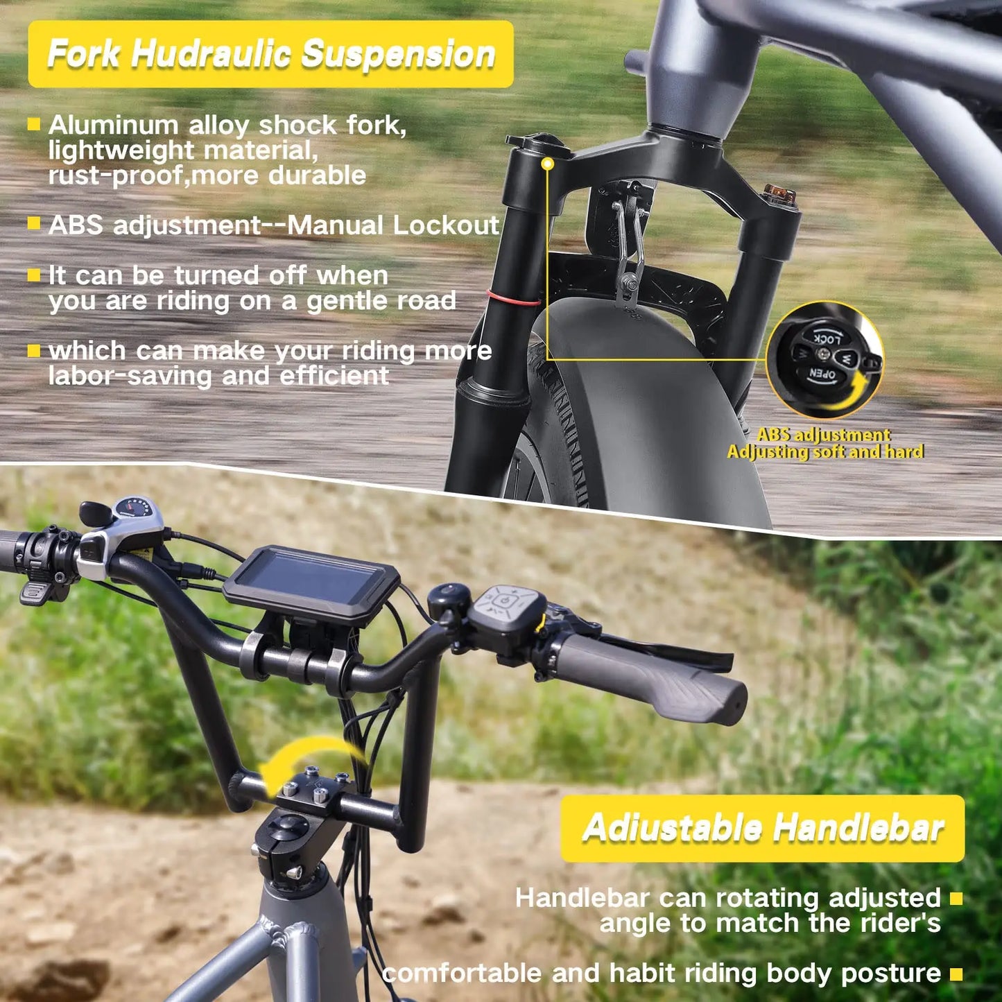 Adults 30MPH 20Inch 4.0" All-Terrain Fat Tire Electric Bicycles 48V Lithium Battery LCD Color Display 7 Speed EBike
