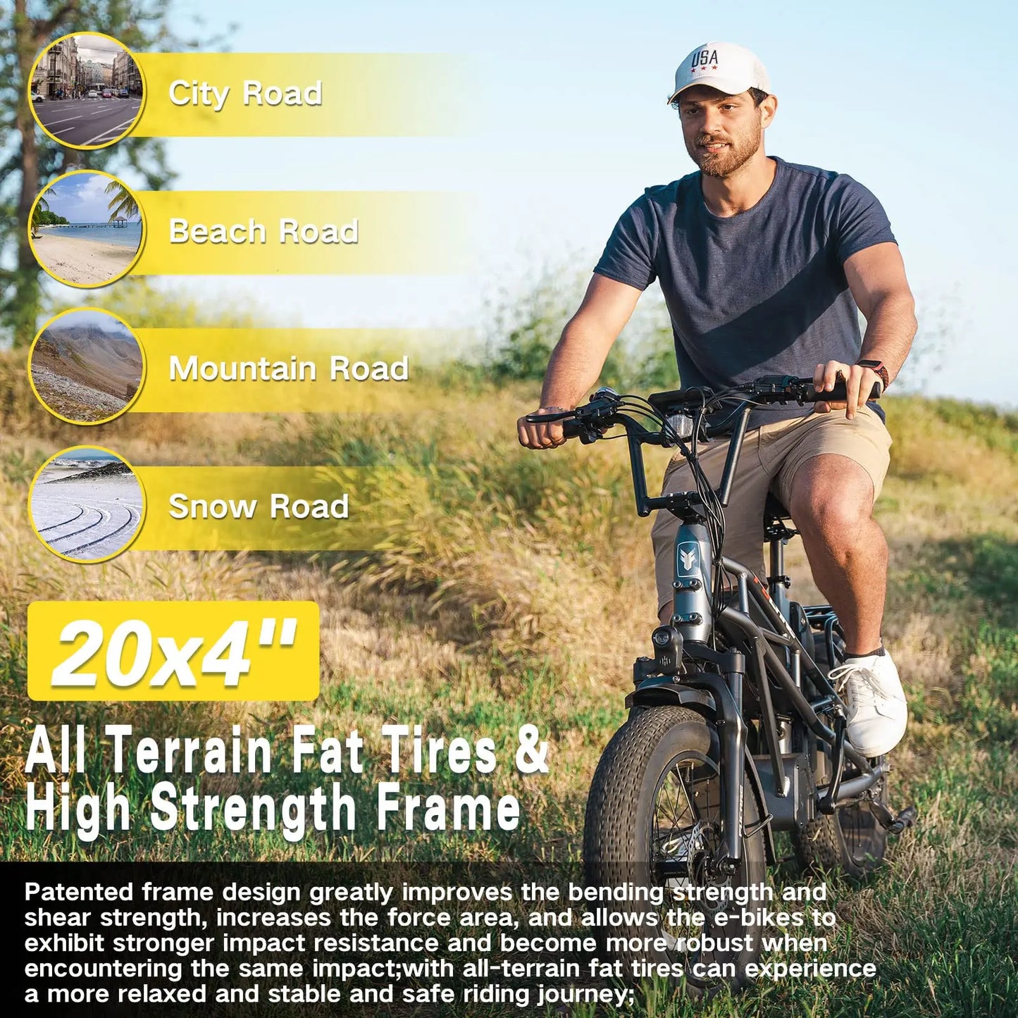 Adults 30MPH 20Inch 4.0" All-Terrain Fat Tire Electric Bicycles 48V Lithium Battery LCD Color Display 7 Speed EBike