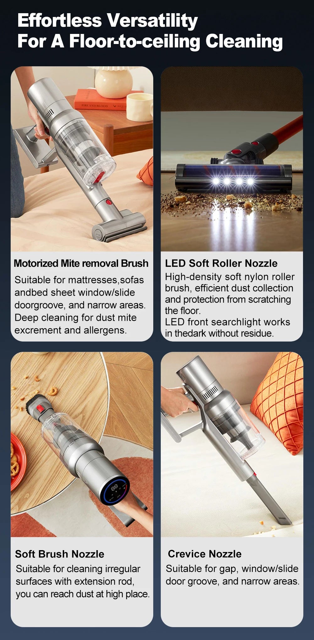 ABIR VC205 Wireless Vacuum Cleaner with LED Screen Multi-function for Floor Clean Carpet Clean Bed Clean Car Clean OEM LOGO