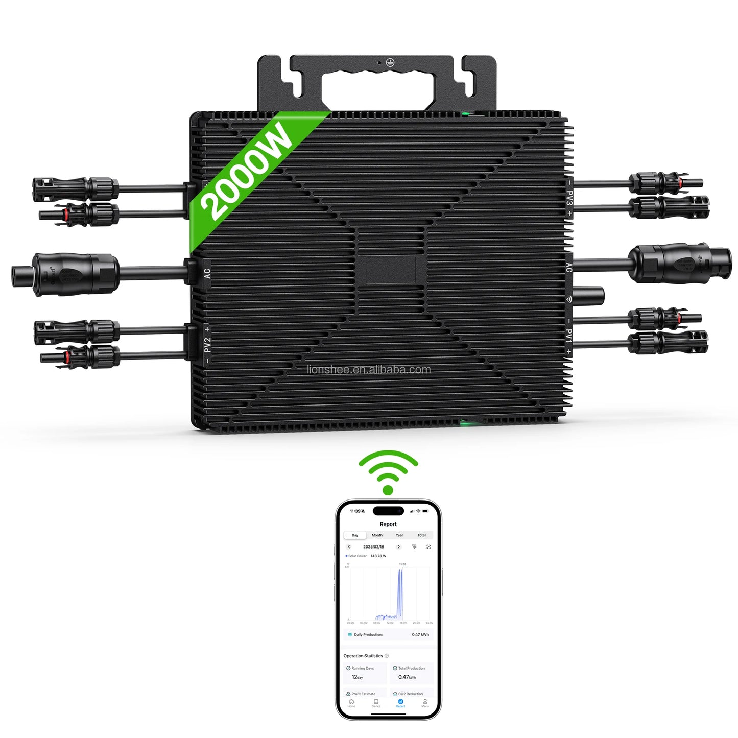 2000 Watts Microinverter 96% Conversion Efficiency 4 MPPT Tracker Grid Tie Solar Inverter for 280W-650W PV Panel