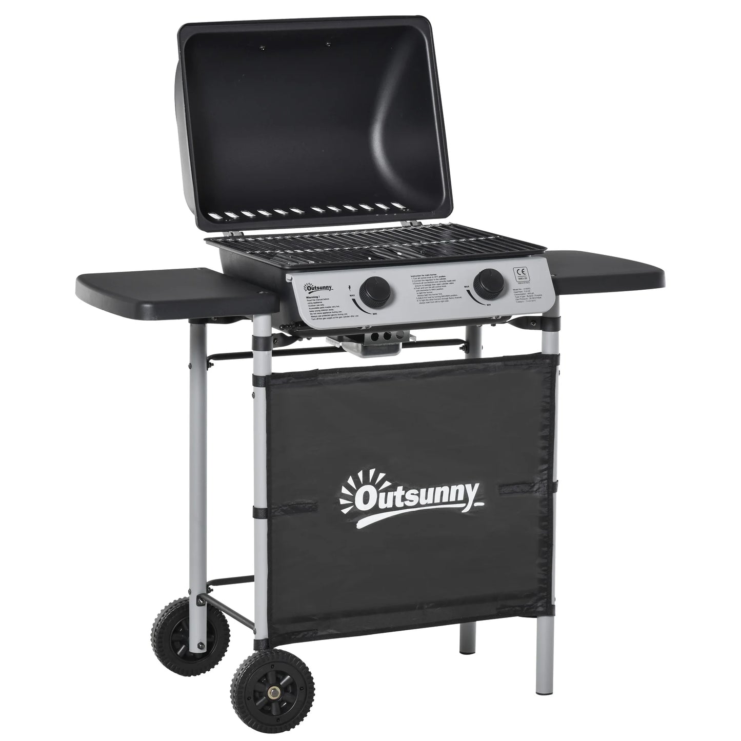 Outsunny Propane Gas Barbecue Grill 2 Burner Cooking BBQ 5.6 kW w/ Side Shelves