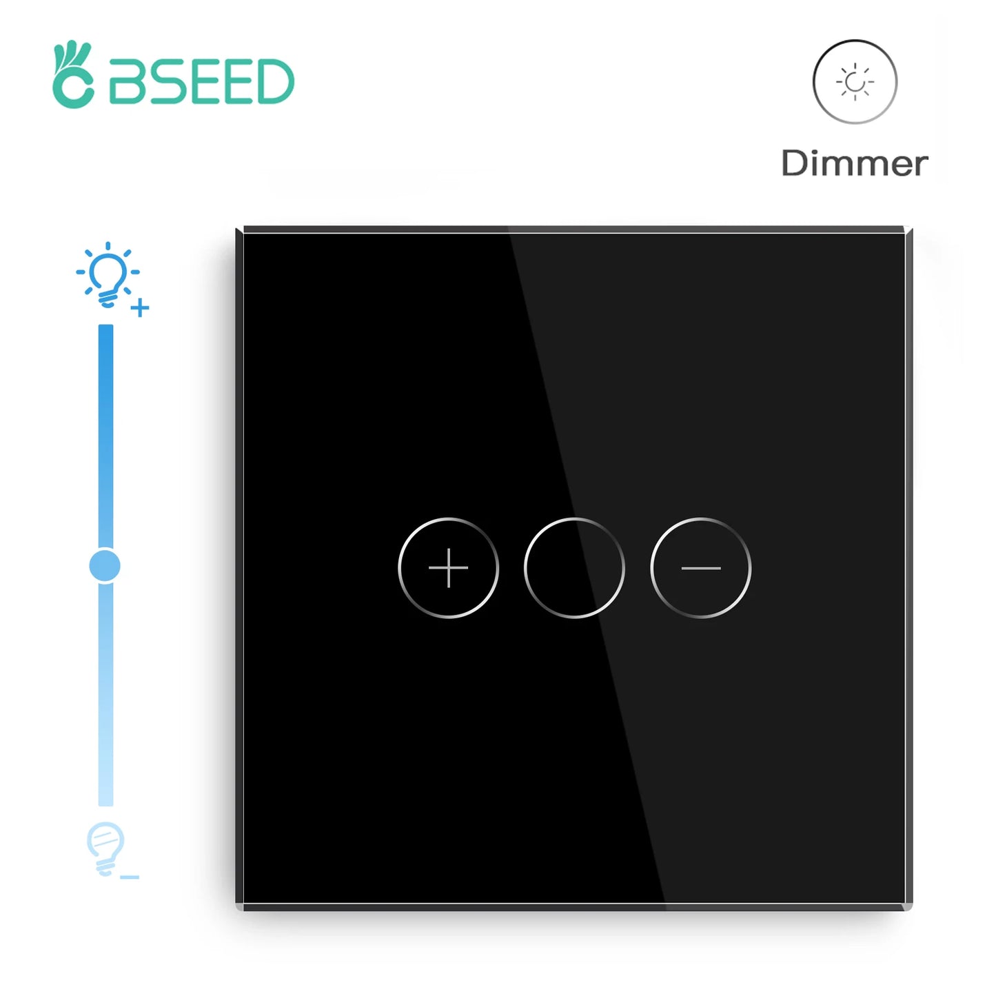 BSEED Touch Dimmer Switch 1Gang 1Way Led Dimmer 220V Wall Light Switch Crystal Glass Panel Blue Backlight Memory Function
