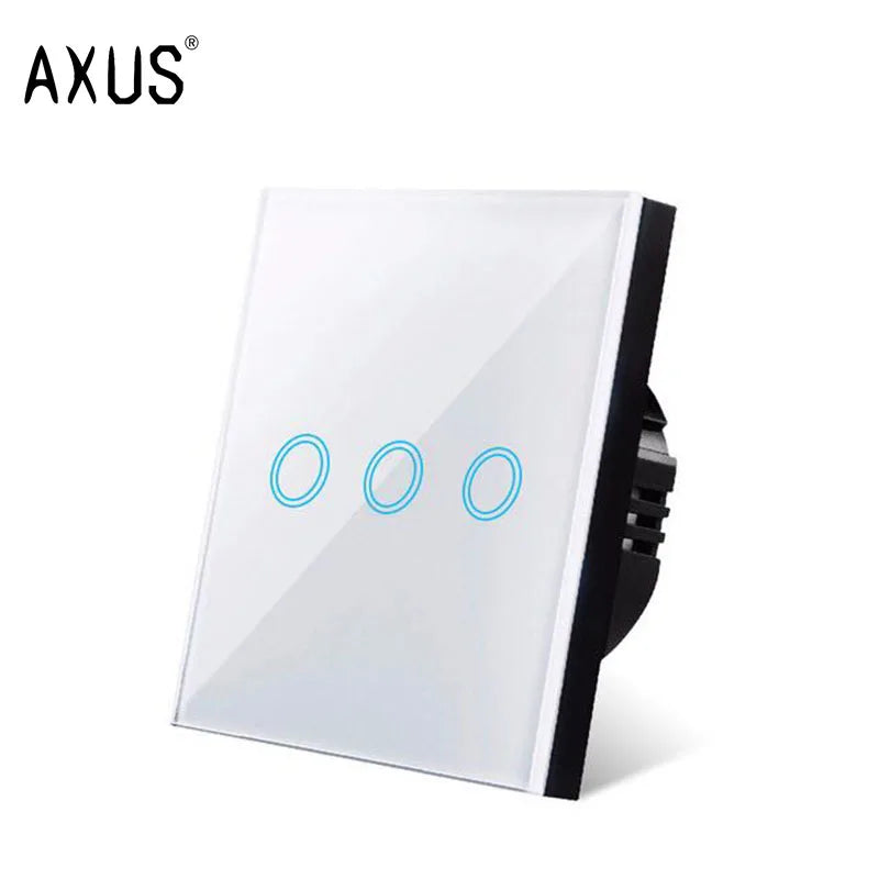 AXUS EU Touch Switch AC100-240V Led backlight Panel Tempered Crystal Glass wall Light sensory Switches 1/2/3 Gang Interruttore