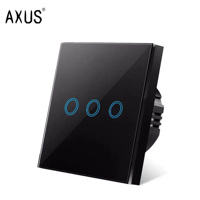 AXUS EU Touch Switch AC100-240V Led backlight Panel Tempered Crystal Glass wall Light sensory Switches 1/2/3 Gang Interruttore