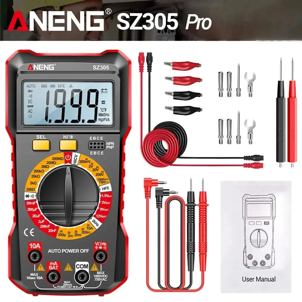 ANENG SZ305 Digital Multimete True RMS Handheld Multifunction High Precision Tester NCV AC/DC Votage Current Resistance Ohm Tool