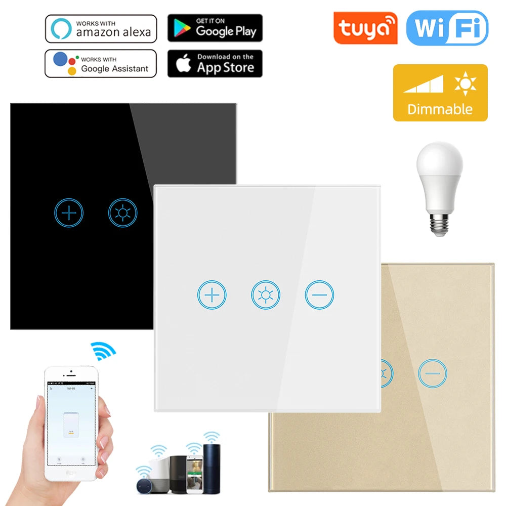 ANDELI Tuya WiFi Smart Dimmer Switch EU Smart Glass Panel Wall Touch Switch Smart life APP Control Works with Alexa Google Home