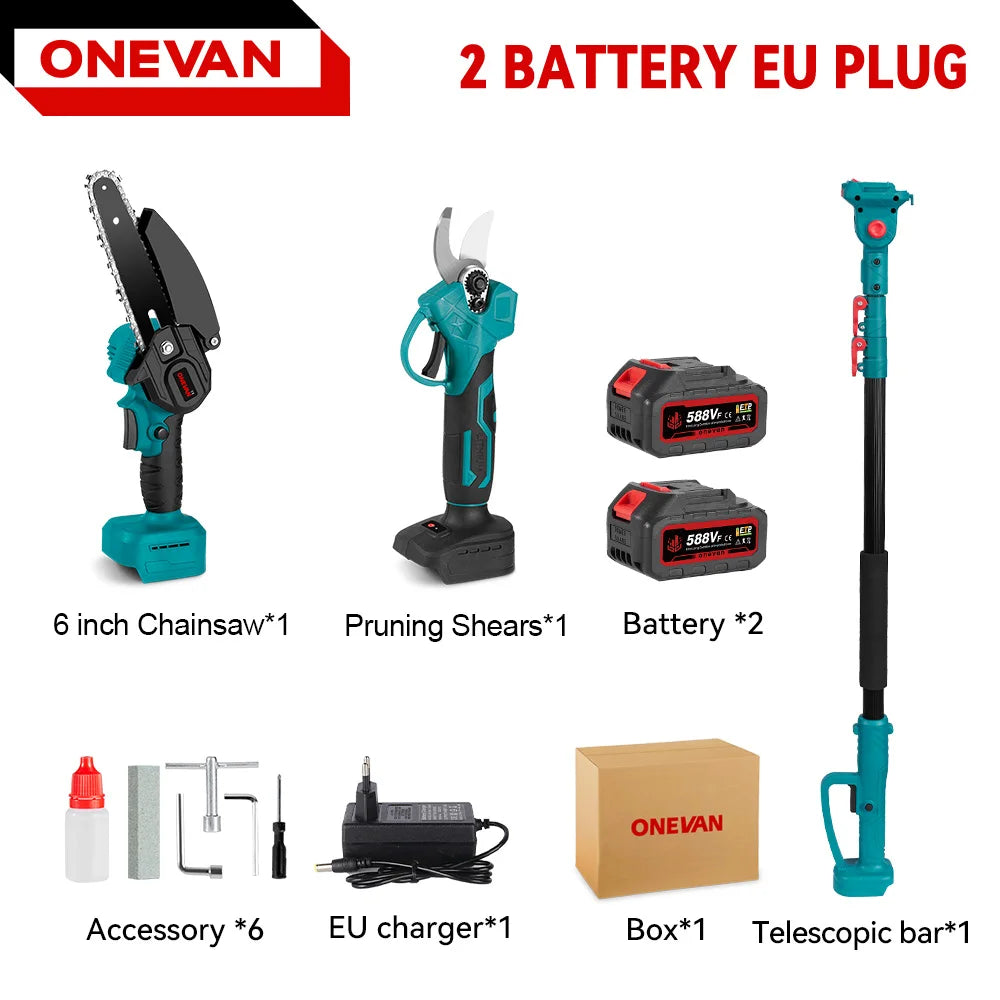 ONEVAN 3500W 2in1 Brushless High Branch Saw Chainsaw & Pruning Shears Garden Tool With Telescoping Pole For ONEVAN 18V Battery