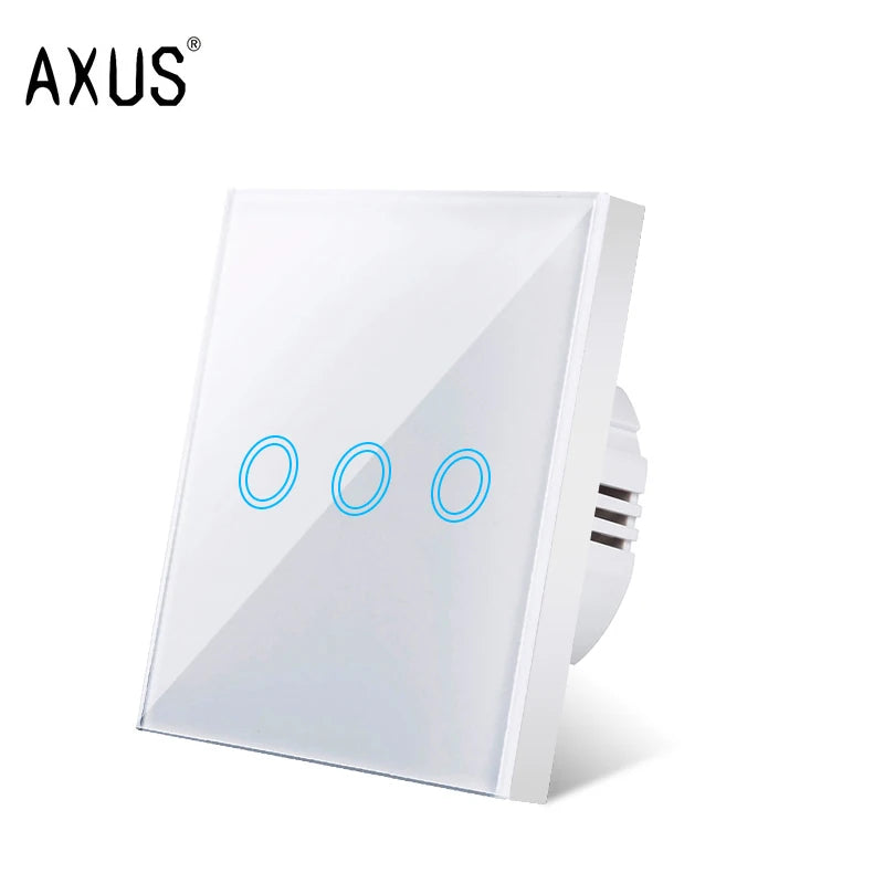 AXUS EU Touch Switch AC100-240V Led backlight Panel Tempered Crystal Glass wall Light sensory Switches 1/2/3 Gang Interruttore