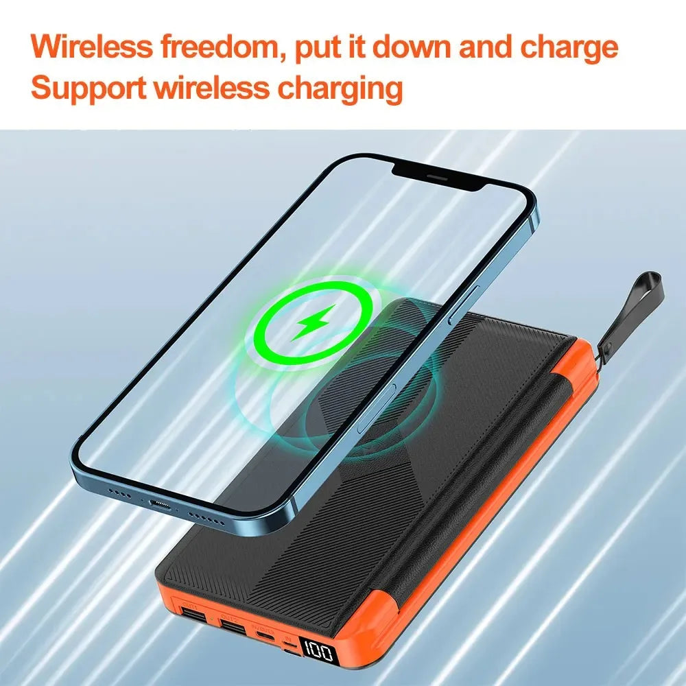 10000/20000mAh Solar Power Bank Hidden Flip Solar Panel Portable Solar Power Bank with USB Wireless Charging for Travel Camping