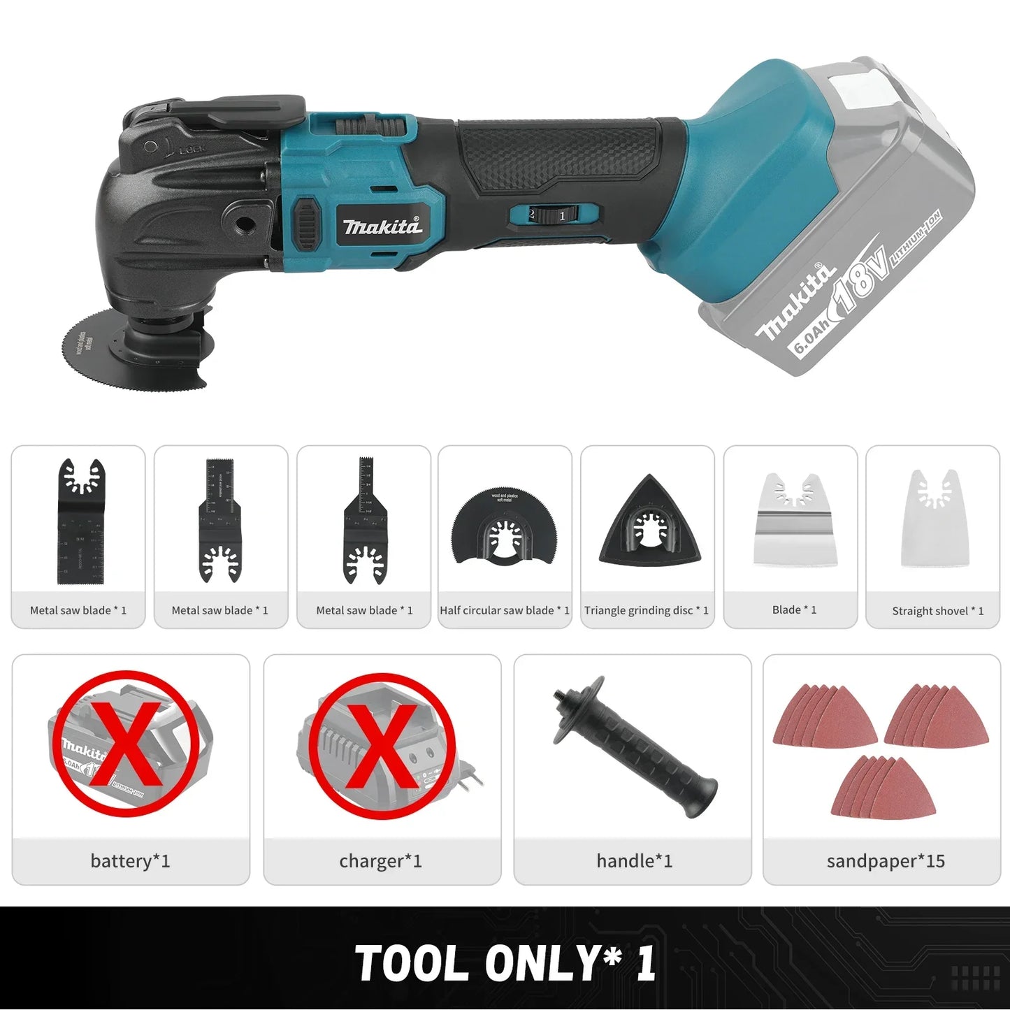 Makita 18V Trimming Cutter: 6-Gear Settings, 18/20V Li-Ion Battery, 340-326mm Length, Multi-Use for Sawing, Cutting, Shoveling