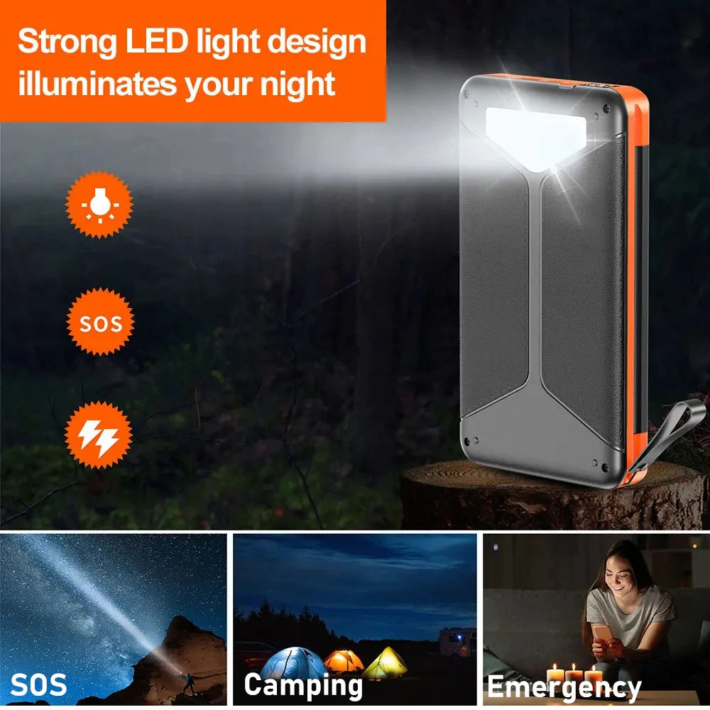 10000/20000mAh Solar Power Bank Hidden Flip Solar Panel Portable Solar Power Bank with USB Wireless Charging for Travel Camping