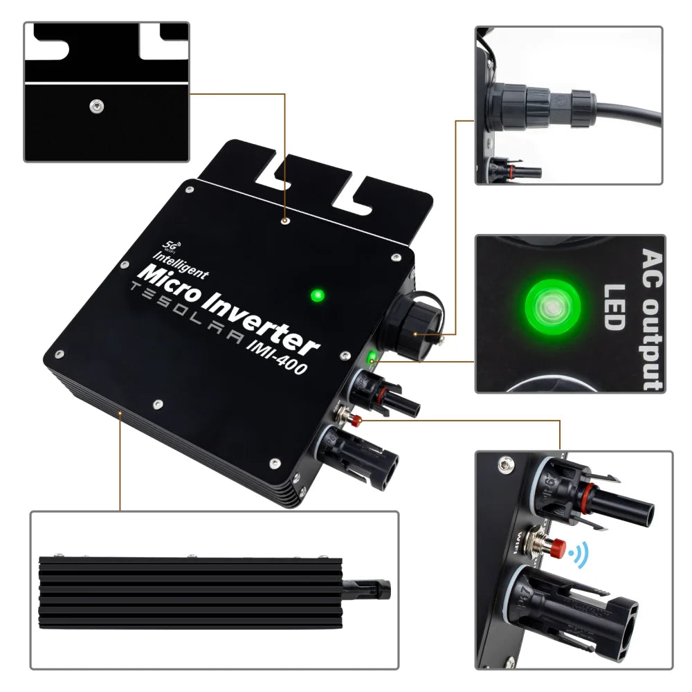 400W MPPT Grid Tie Micro Solar Inverter 220V 22-50VDC Pure Sine Wave MIcro-inverter With WiFi For Solar Panel PV Power System