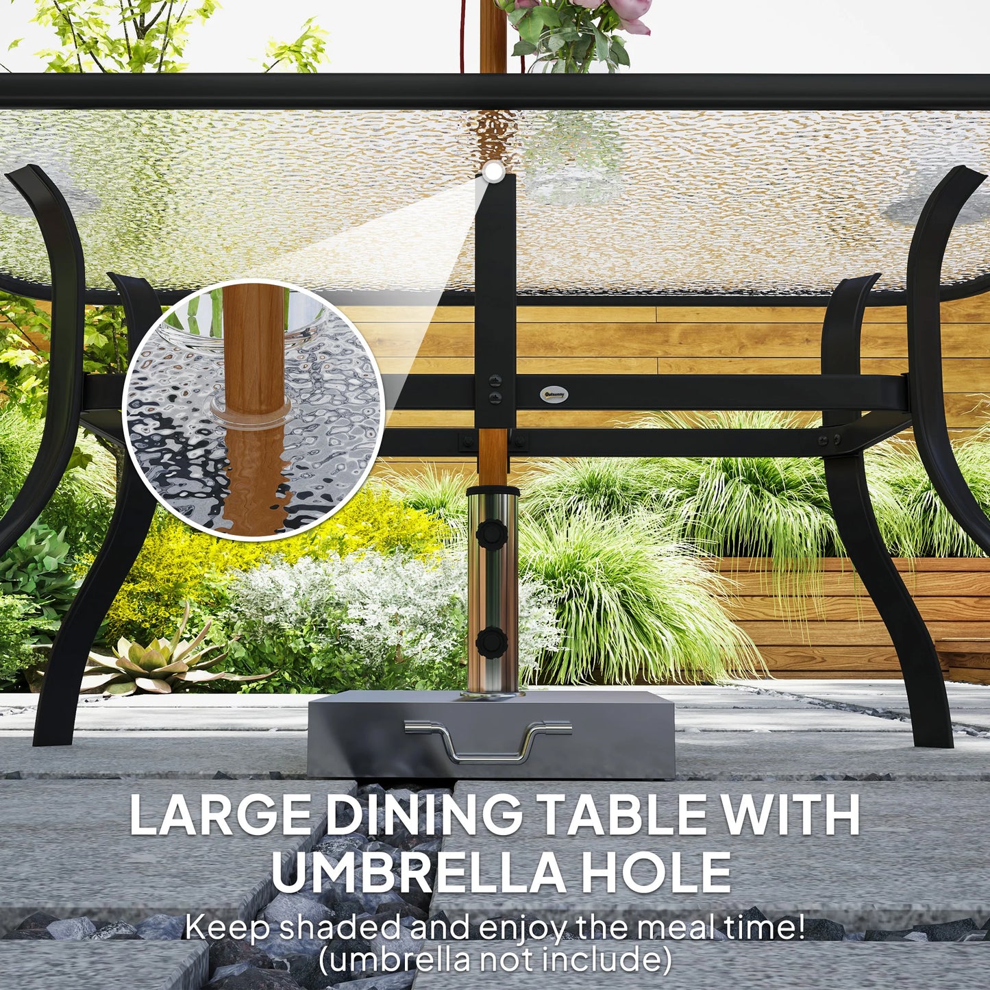 Outsunny 7 PCs Garden Dining Set w/ Umbrella Hole & Cushion, Black