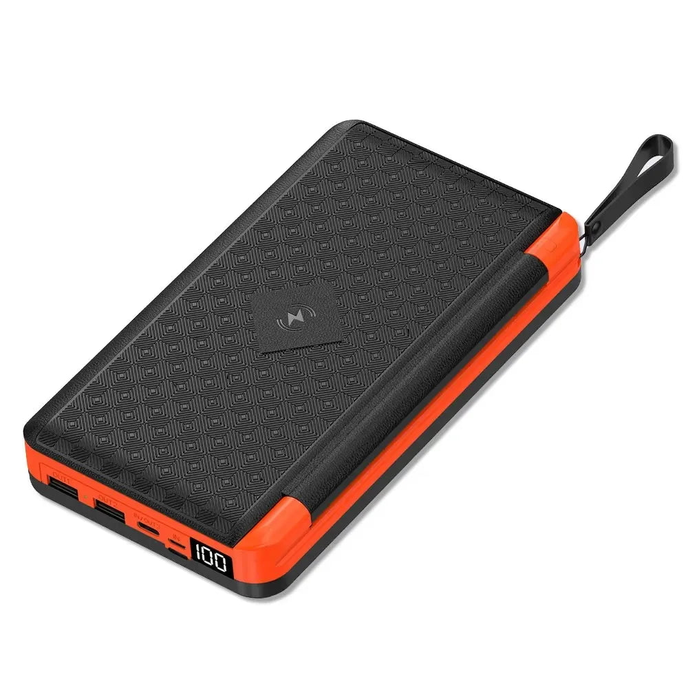 10000/20000mAh Solar Power Bank Hidden Flip Solar Panel Portable Solar Power Bank with USB Wireless Charging for Travel Camping