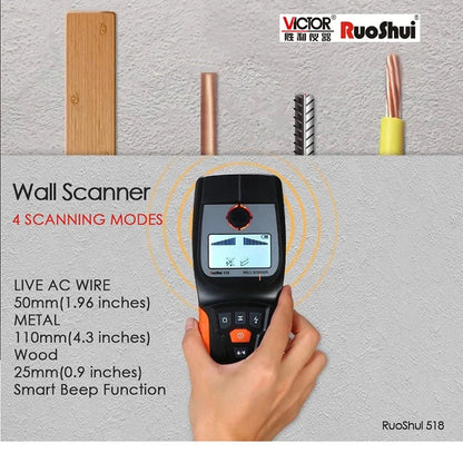 RuoShui 518 RTS Wall Scanner Metal Detector Find Metal Wood Studs Multifunction AC Cable Live Wire Scanner Warning Gold Detector