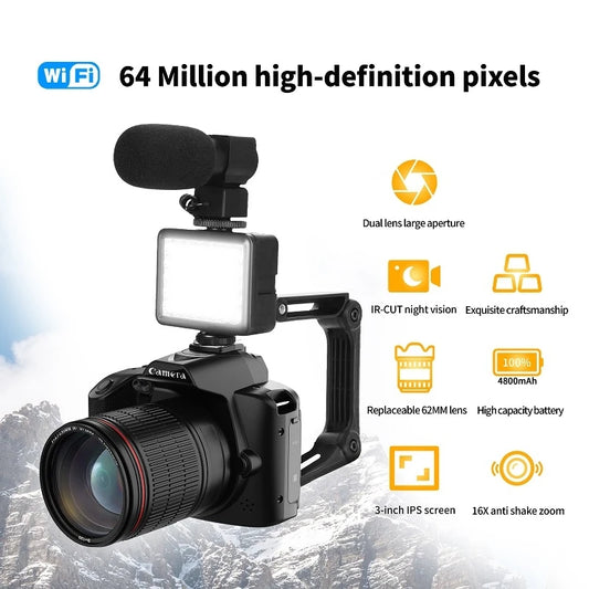 64MP 1080P 16x Digital Zoom Dual-Lens Night Vision Data Transfer WIFI Remote Control 4800mAh Digital Photo and Video Camera