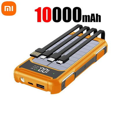 Xiaomi 100000mAh Solar Power Bank High Capacity 4 in 1 Built in Cables Intelligent Digital Display Laser Light for Samsung Apple