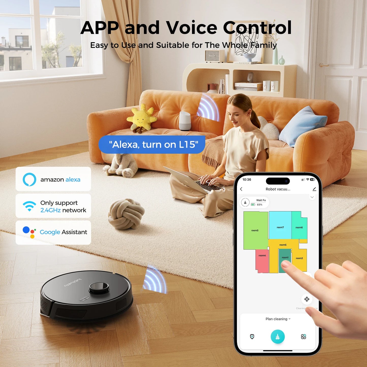 Lubluelu Robot Vacuum with Self Empty Station, Hands-Free Up to 60 Days,5000pa,Lidar Navigation,for Pet Hair, L15 PLUS