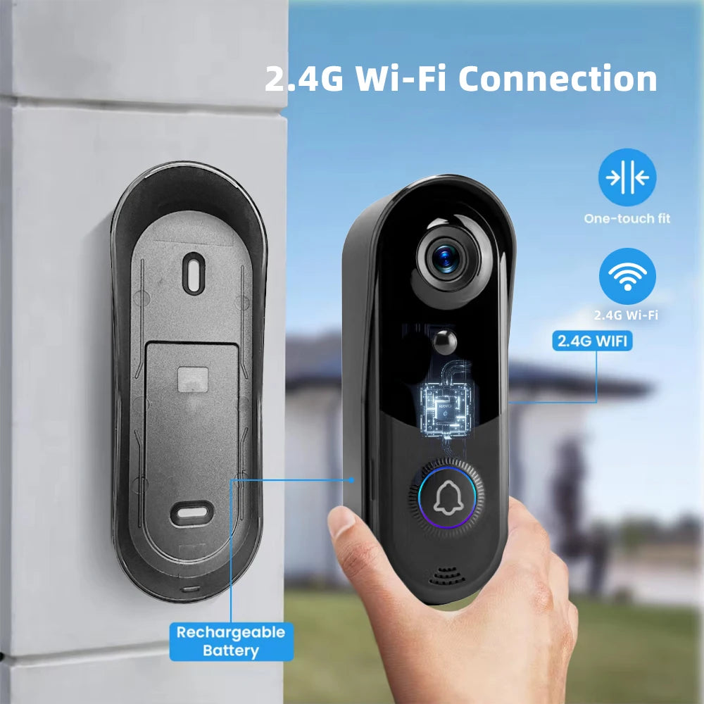FREE Cloud Storage 1080P 2.4Ghz WiFi Wireless 5000mAh Battery Smart Video Doorbell IP65 Outdoor Door Security with USB Chime