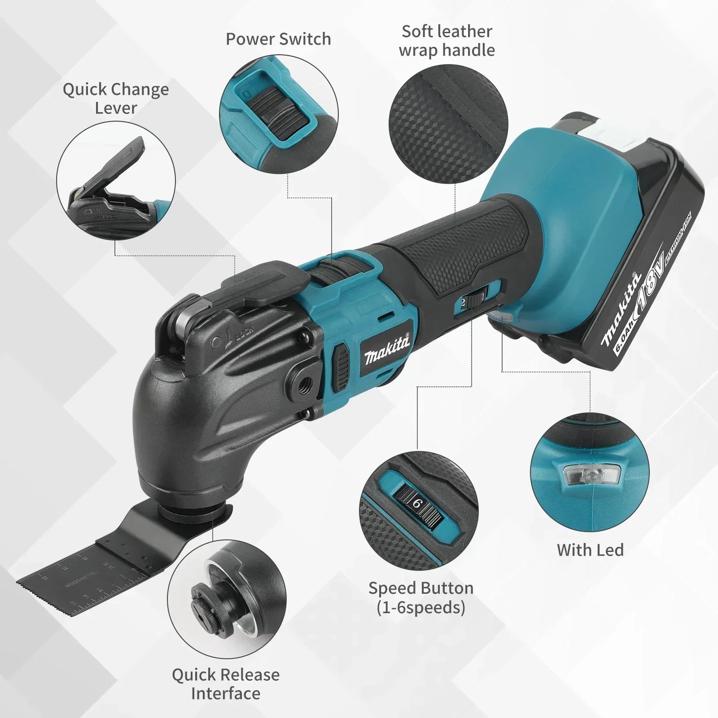 Makita 18V Trimming Cutter: 6-Gear Settings, 18/20V Li-Ion Battery, 340-326mm Length, Multi-Use for Sawing, Cutting, Shoveling