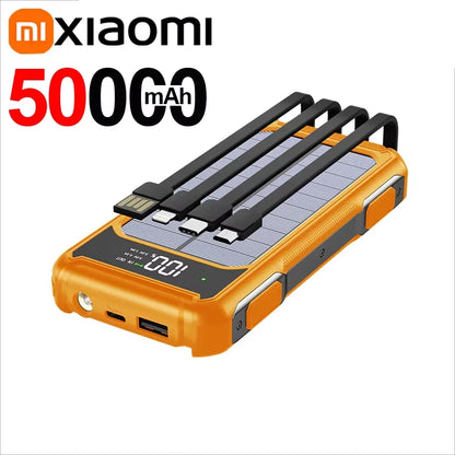Xiaomi 100000mAh Solar Power Bank High Capacity 4 in 1 Built in Cables Intelligent Digital Display Laser Light for Samsung Apple