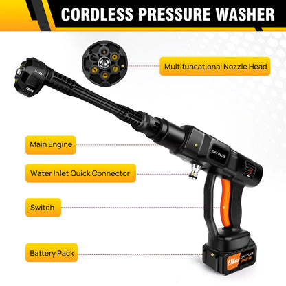 Cordless Pressure Washer, Portable Power Washer with  4.0Ah Battery 6-in-1 Nozzle, Handheld Brushless High-Pressure Car Washer