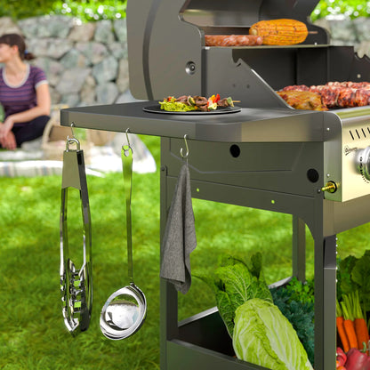 Outsunny 3 Burner Gas BBQ Trolley with See-through Lid, 7.5 kW Propane Gas Barbecue Grill with Thermometer, Wheels