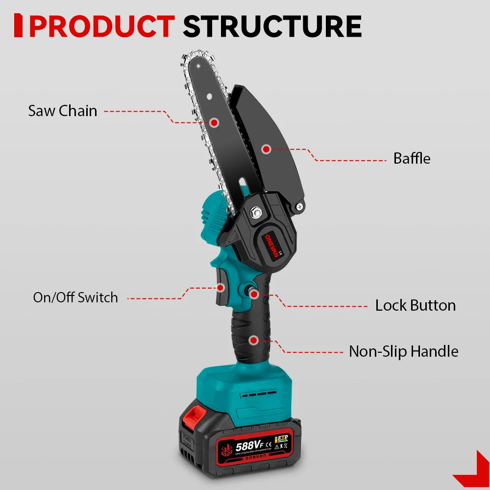 ONEVAN 3500W 2in1 Brushless High Branch Saw Chainsaw & Pruning Shears Garden Tool With Telescoping Pole For ONEVAN 18V Battery