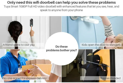 1080P Video Doorbell Camera Tuya Smart WiFi Video Doorbell Amason Alexa IP Camera Two-Way Audio Wireless Home Intercom Door Bell