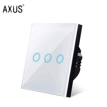 AXUS EU Touch Switch AC100-240V Led backlight Panel Tempered Crystal Glass wall Light sensory Switches 1/2/3 Gang Interruttore