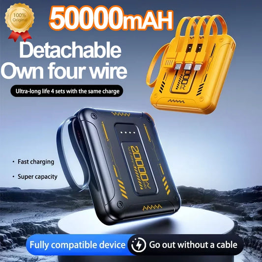 Mini 50000mAh PD22.5W Super Fast Charging Power Bank Large Capacity Comes with Detachable Two-wire Power Bank for IPhone Samsung