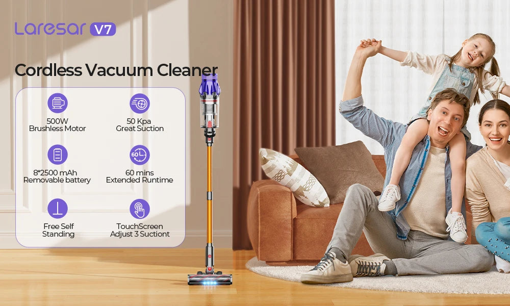 Laresar V7 500W 50KPA Suction Power Cordless Vacuum Cleaner