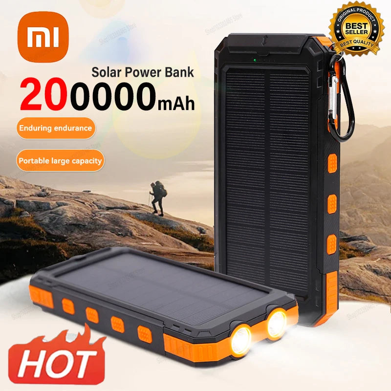Xiaomi 200000mAh Solar Power Bank Portable Large Capacity Charger Compatible USB-A And USB-C With Flashlight For Xiaomi IPhone