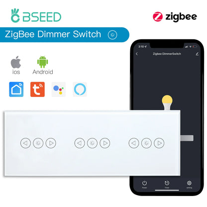 BSEED Zigbee Dimmer Touch Switches Wall Dimmers Tuya Smart Life Alexa Control Plus Normal EU Socket  Type-c USB Ports White