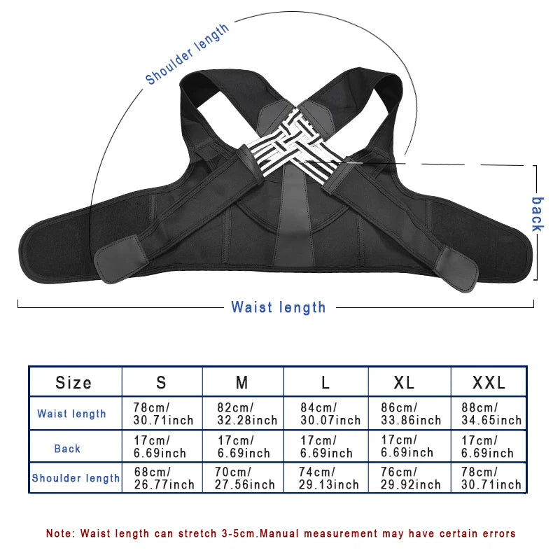 Male and female back support posture corrector - shoulder straightener with adjustable full back support posture strap