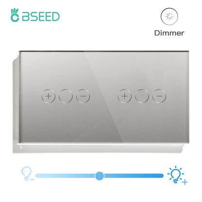 BSEED Touch Dimmer Switch 1Gang 1Way Led Dimmer 220V Wall Light Switch Crystal Glass Panel Blue Backlight Memory Function