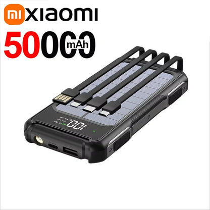 Xiaomi 100000mAh Solar Power Bank High Capacity 4 in 1 Built in Cables Intelligent Digital Display Laser Light for Samsung Apple