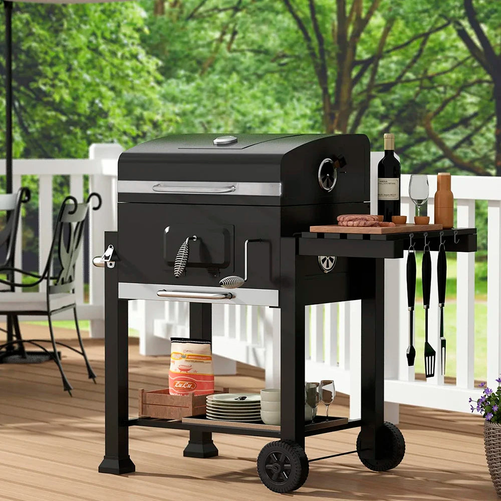 Outdoor Charcoal BBQ Grill with Portable Trolley Garden Grill for Outdoor, Party, Garden, Terrace