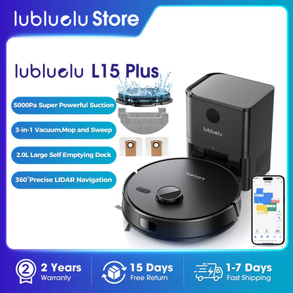 Lubluelu Robot Vacuum with Self Empty Station, Hands-Free Up to 60 Days,5000pa,Lidar Navigation,for Pet Hair, L15 PLUS