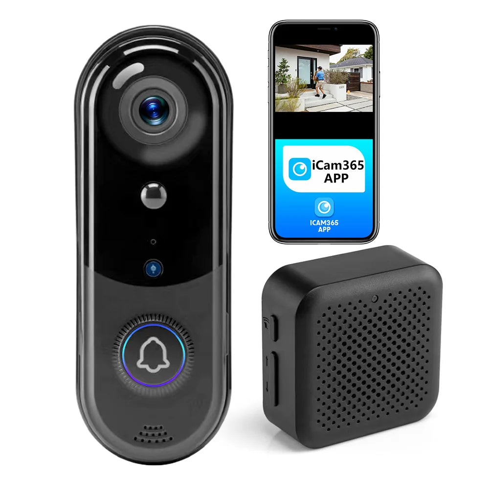 FREE Cloud Storage 1080P 2.4Ghz WiFi Wireless 5000mAh Battery Smart Video Doorbell IP65 Outdoor Door Security with USB Chime