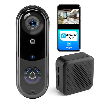 FREE Cloud Storage 1080P 2.4Ghz WiFi Wireless 5000mAh Battery Smart Video Doorbell IP65 Outdoor Door Security with USB Chime