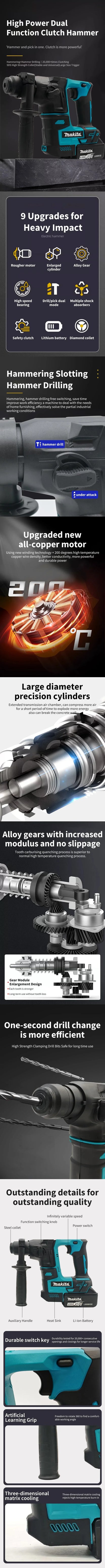 Makita Original HR140D Brushless Electric Hammer 18V Lithium Battery Cordless Hammer Wireless Drills Makita 18v Power Tools