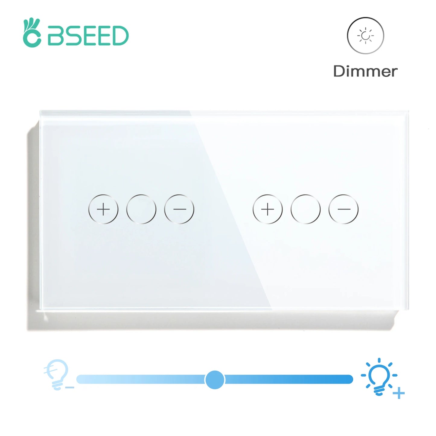 BSEED Touch Dimmer Switch 1Gang 1Way Led Dimmer 220V Wall Light Switch Crystal Glass Panel Blue Backlight Memory Function