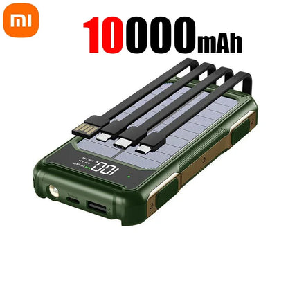 Xiaomi 100000mAh Solar Power Bank High Capacity 4 in 1 Built in Cables Intelligent Digital Display Laser Light for Samsung Apple